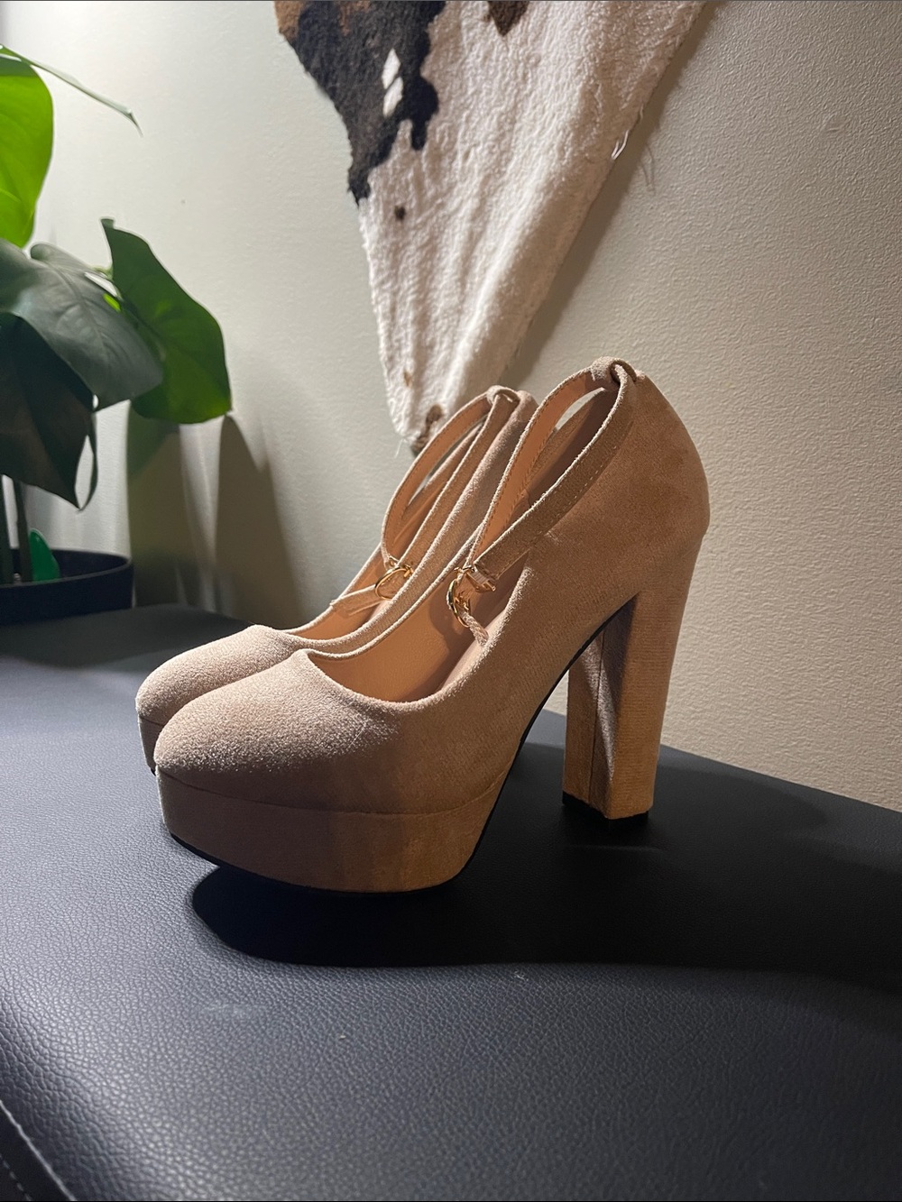Beige Platform Mary Jane Heels